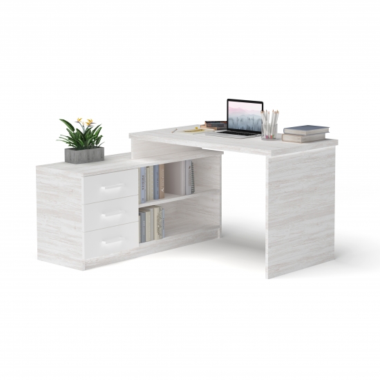 Стіл кутовий з тумбою Аляска + Білий