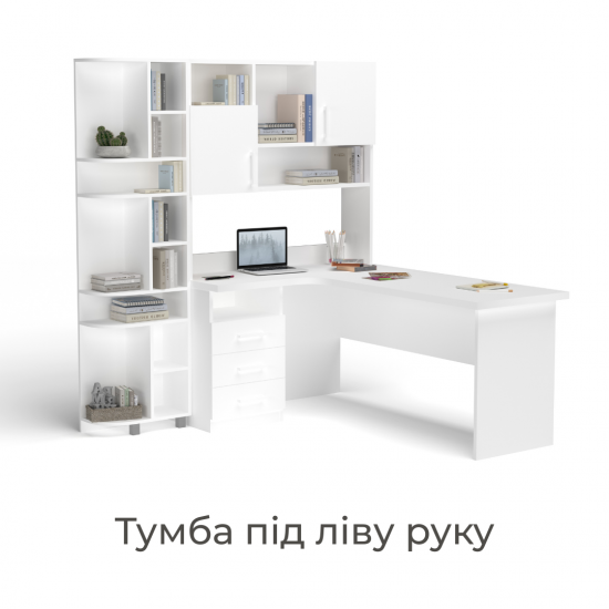 Стіл кутовий з надбудовою та еркером білий Фото №3