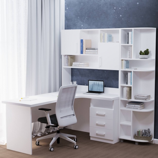 Стіл кутовий з надбудовою та еркером білий