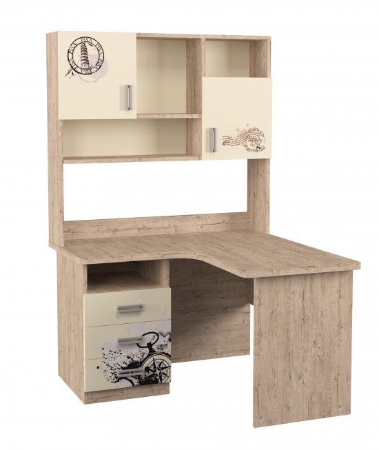 Стіл кутовий з надбудовою Дуб Шервуд + Ваніль Фото №2