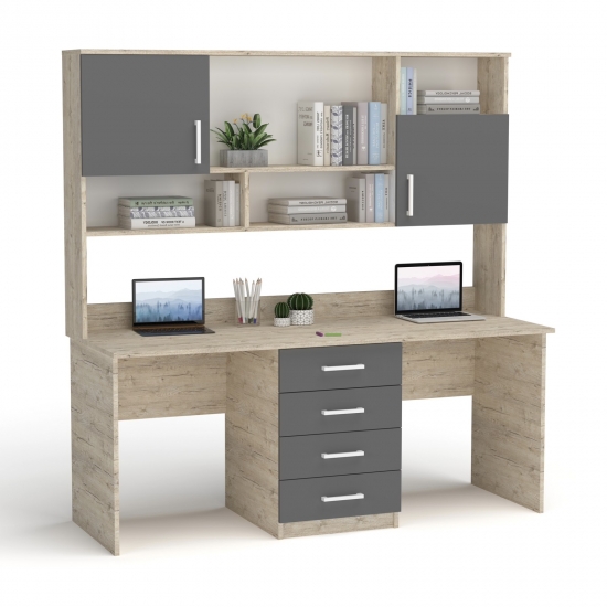 Стіл подвійний з надбудовою Дуб Шервуд + Графіт