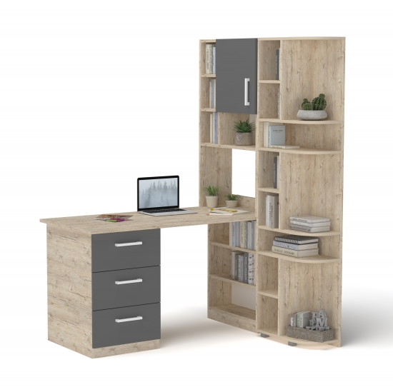 Стіл з кутовою надбудовою і еркером Дуб Шервуд + Графіт