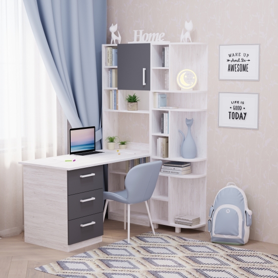 Стіл з кутовою надбудовою та еркером Junior Графіт 