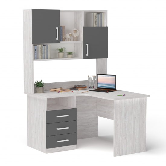 Кутовий стіл з надбудовою Аляска + Графіт Фото №2