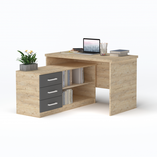 Стіл кутовий з тумбою Дуб Шервуд + Графіт