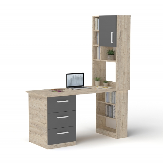 Стіл з кутовою надбудовою Дуб Шервуд + Графіт