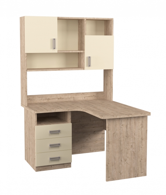 Кутовий стіл з надбудовою Дуб Шервуд + Ваніль Фото №2