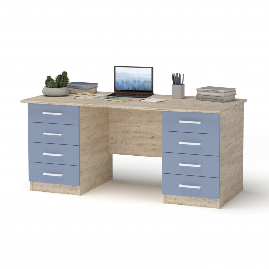 Стіл з двома тумбами Дуб Шервуд /Блакитний