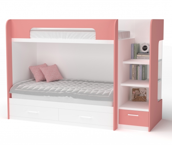 Двухъярусная кровать Белая с розовым