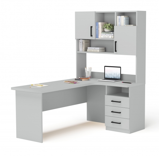 Стіл кутовий з надбудовою сірий