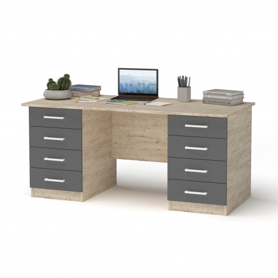 Стіл з двома тумбами Дуб Шервуд + Графіт