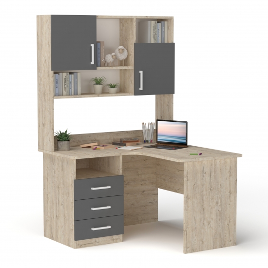 Кутовий стіл з надбудовою Дуб Шервуд + Графіт 1