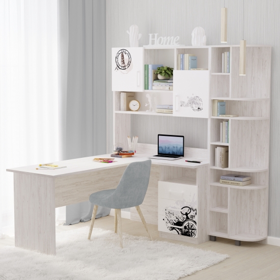 Стіл кутовий з надбудовою та еркером Аляска + малюнок