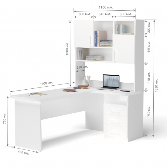 Стіл кутовий з надбудовою сірий зі стійкою Фото №5