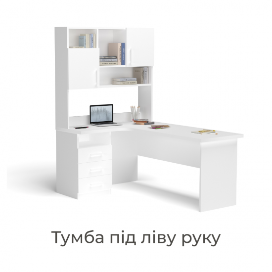 Кутовий стіл з надбудовою Дуб Шервуд з білим Фото №2