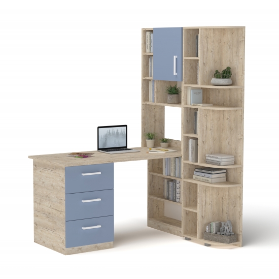 Стіл з кутовою надбудовою і еркером Дуб Шервуд з Блакитним
