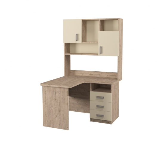 Кутовий стіл з надбудовою Дуб Шервуд + Ваніль Фото №3