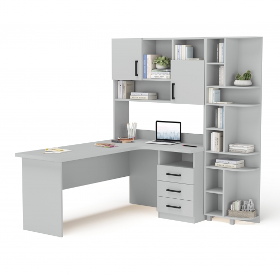 Стіл кутовий з надбудовою та еркеом сірий