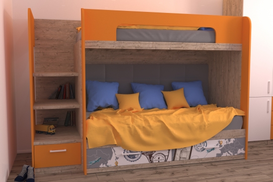 Двухъярусная кровать Дуб Шервуд с оранжевым и рисункои Фото №2