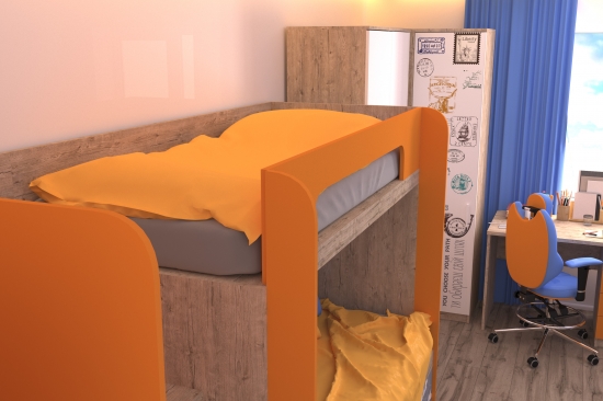 Двухъярусная кровать Дуб Шервуд с оранжевым и рисункои Фото №3