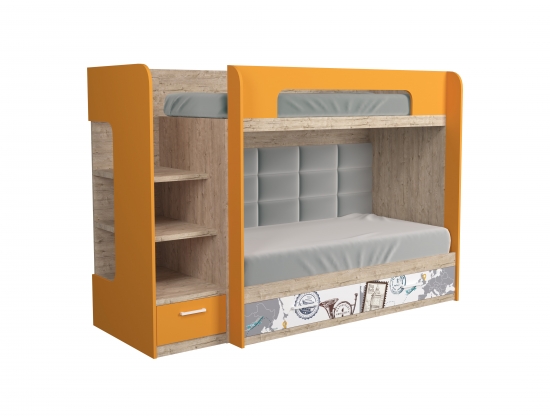 Двухъярусная кровать Дуб Шервуд с оранжевым и рисункои